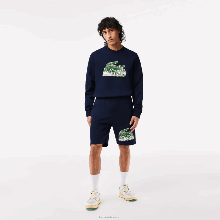 homens Lacoste azul marinho 166 shorts de lã de algodão não escovado 08D0430