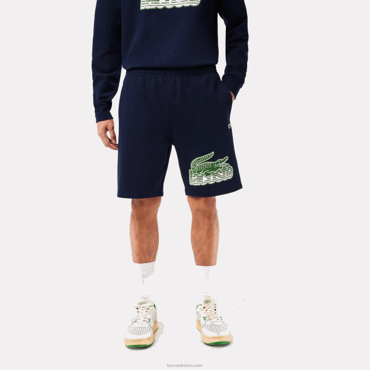 homens Lacoste azul marinho 166 shorts de lã de algodão não escovado 08D0430