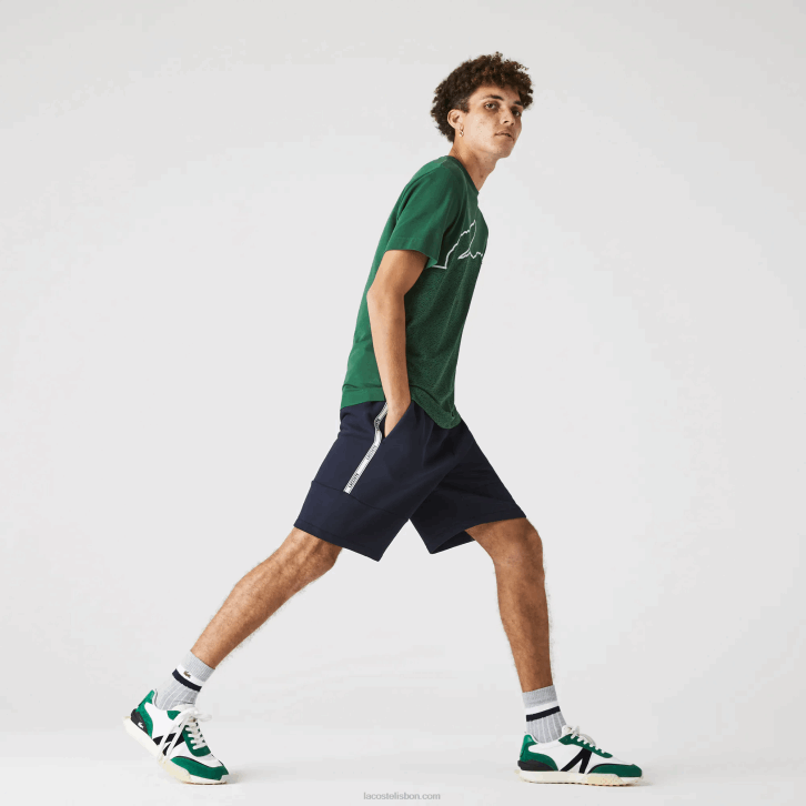 homens Lacoste azul marinho 166 shorts de mistura de lã de algodão com bandas de marca 08D01538