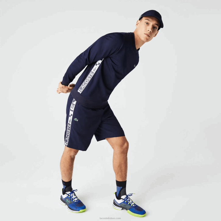 homens Lacoste azul marinho 166 shorts de tênis esportivos de tafetá 08D01334