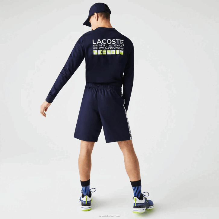 homens Lacoste azul marinho 166 shorts de tênis esportivos de tafetá 08D01334
