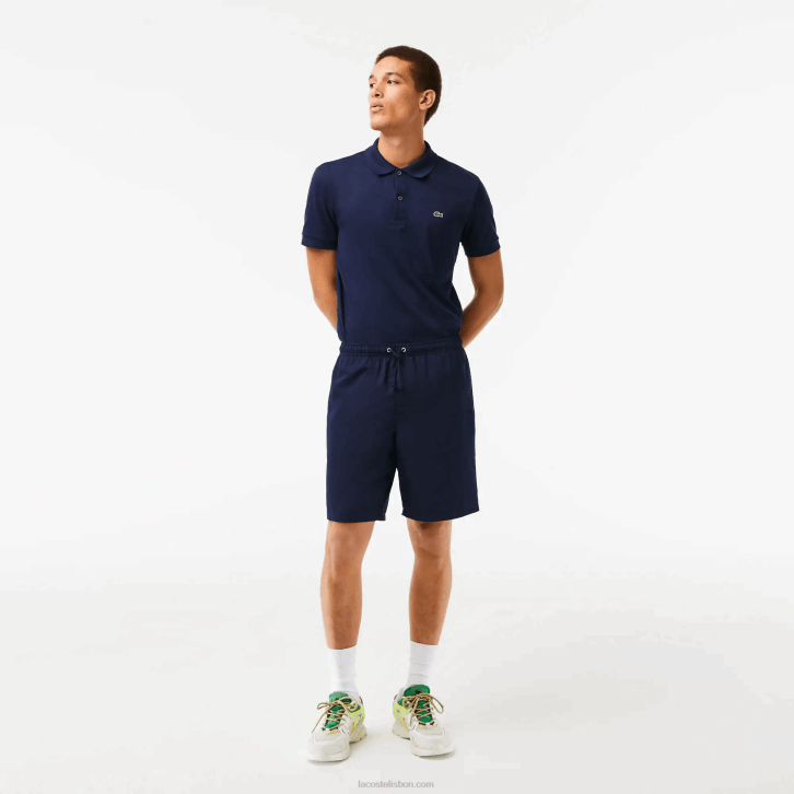 homens Lacoste azul marinho 166 shorts esportivos de malha de diamante sólido para tênis 08D01441