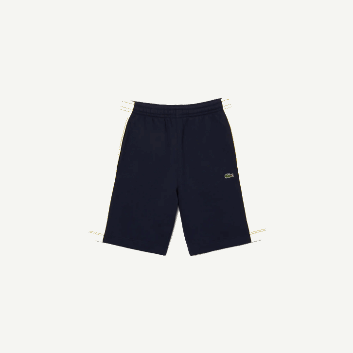 homens Lacoste azul marinho amarelo 144 shorts de lã escovado color block 08D01516