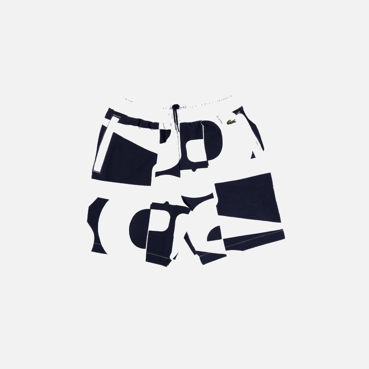 homens Lacoste azul marinho branco 525 Short de lã de algodão com estampa gráfica Heritage 08D01637