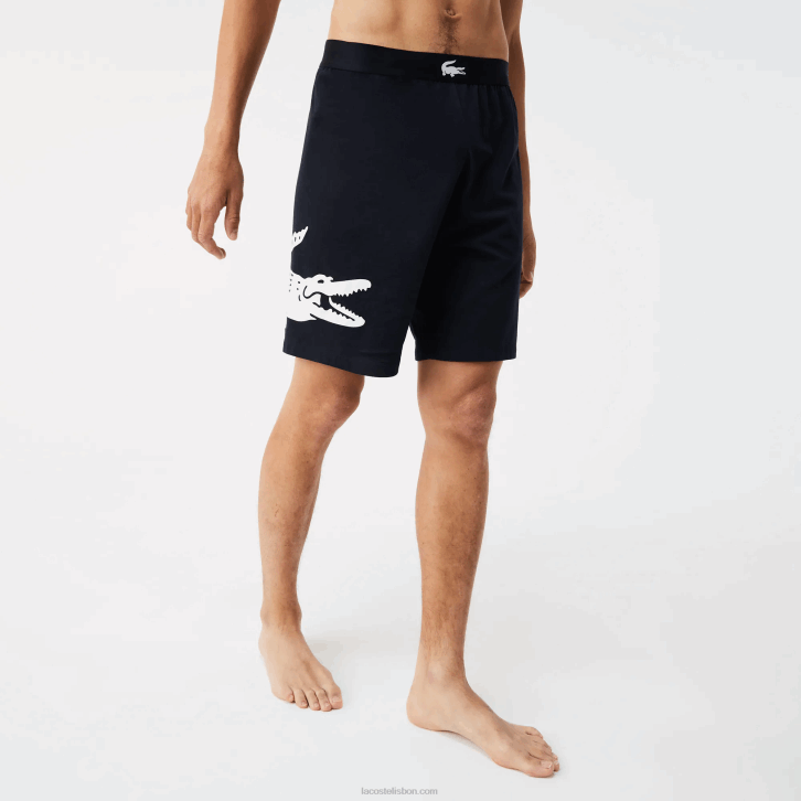 homens Lacoste azul marinho branco 525 shorts internos de algodão elástico com estampa de crocodilo e marca 08D01454