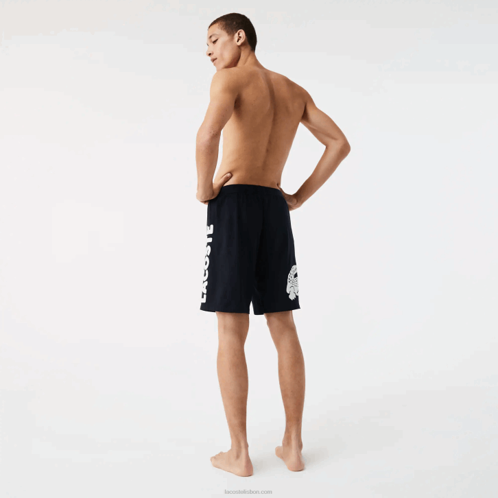 homens Lacoste azul marinho branco 525 shorts internos de algodão elástico com estampa de crocodilo e marca 08D01454