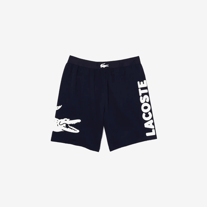 homens Lacoste azul marinho branco 525 shorts internos de algodão elástico com estampa de crocodilo e marca 08D01454