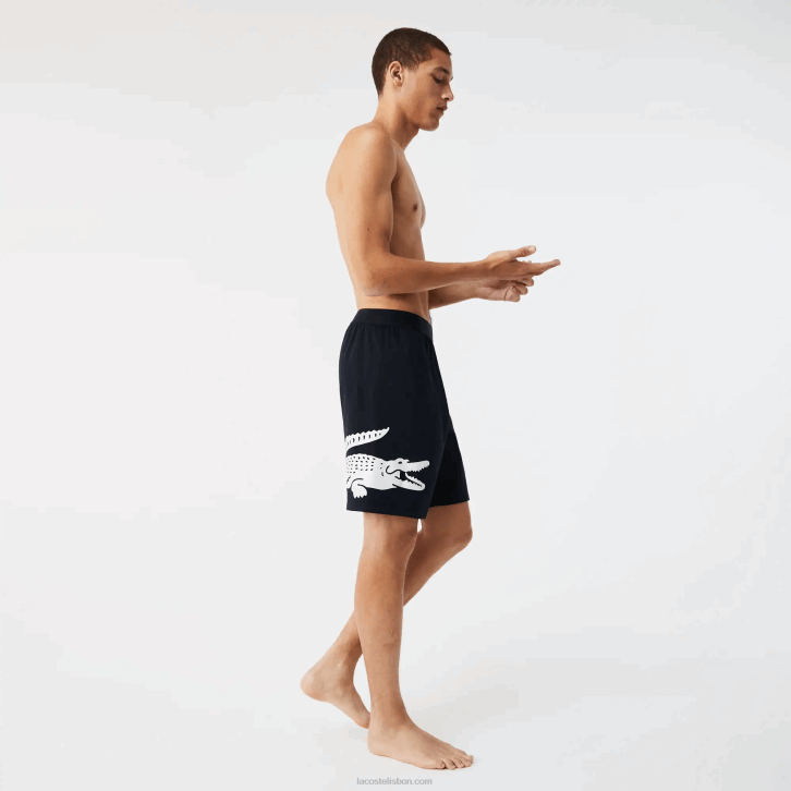 homens Lacoste azul marinho branco 525 shorts internos de algodão elástico com estampa de crocodilo e marca 08D01454