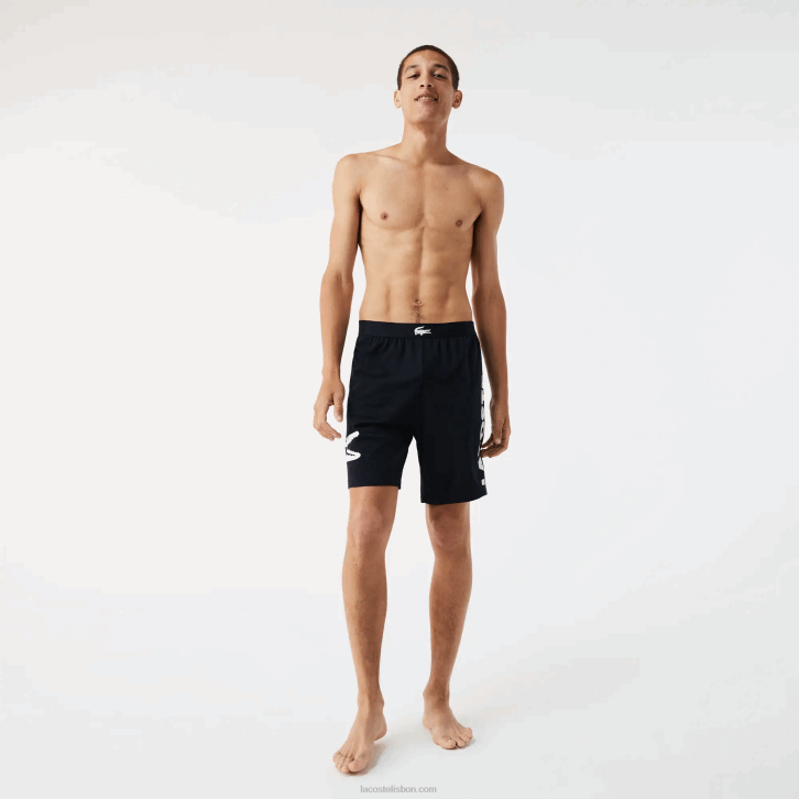 homens Lacoste azul marinho branco 525 shorts internos de algodão elástico com estampa de crocodilo e marca 08D01454