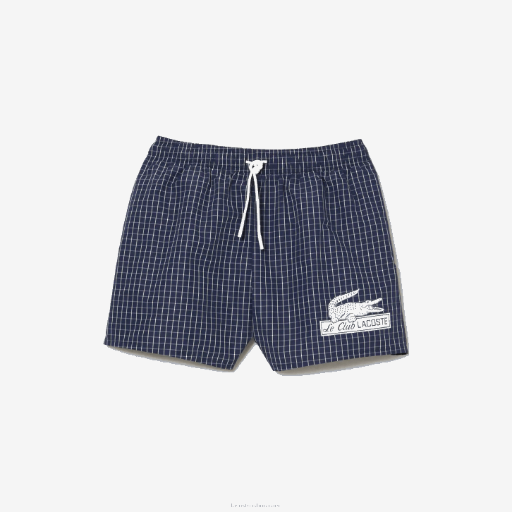 homens Lacoste azul marinho branco xch sunga xadrez de poliéster reciclado 08D0532