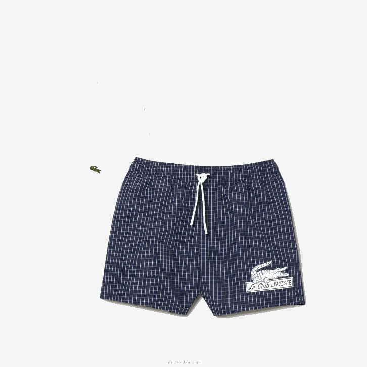 homens Lacoste azul marinho branco xch sunga xadrez de poliéster reciclado 08D0532