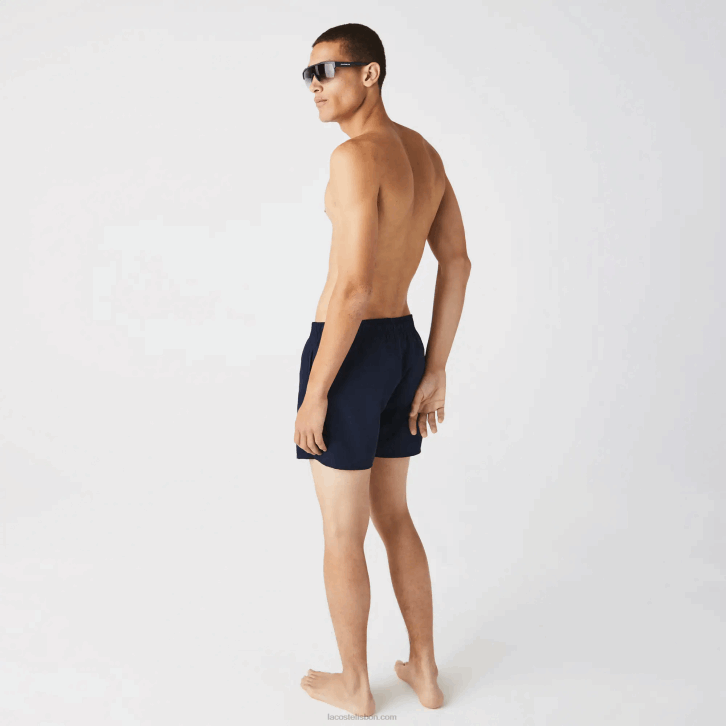 homens Lacoste azul marinho preto jb1 calções de banho leves de secagem rápida 08D0541