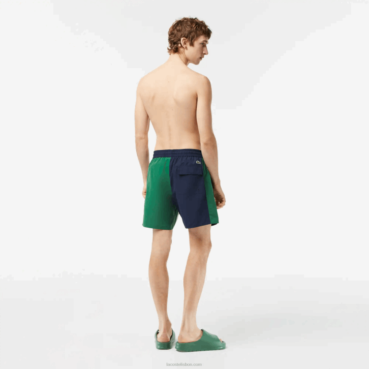 homens Lacoste azul marinho verde branco ast sunga de poliéster reciclado colorblock 08D0520
