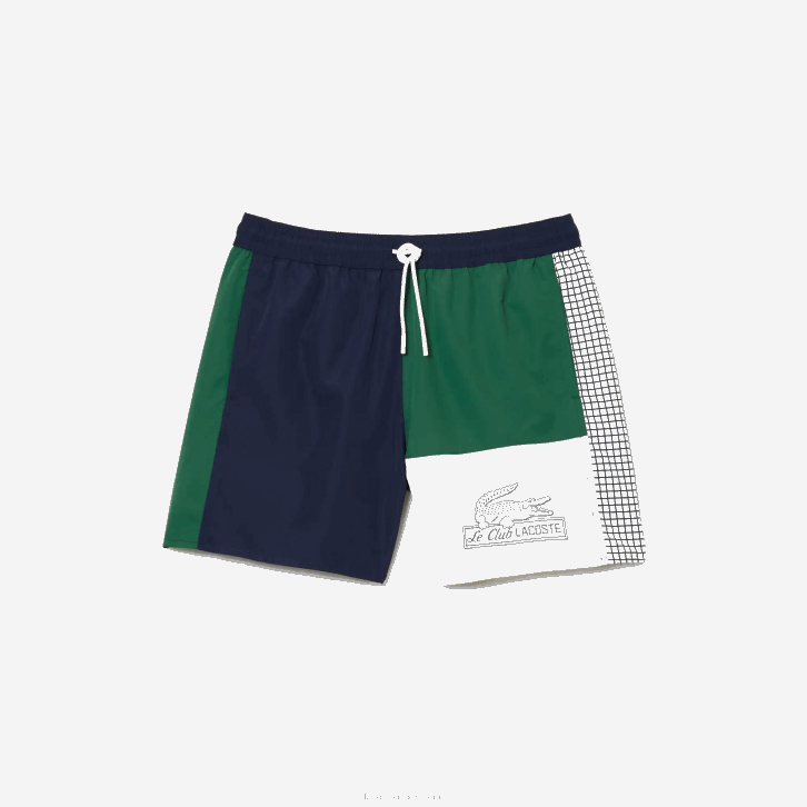 homens Lacoste azul marinho verde branco ast sunga de poliéster reciclado colorblock 08D0520