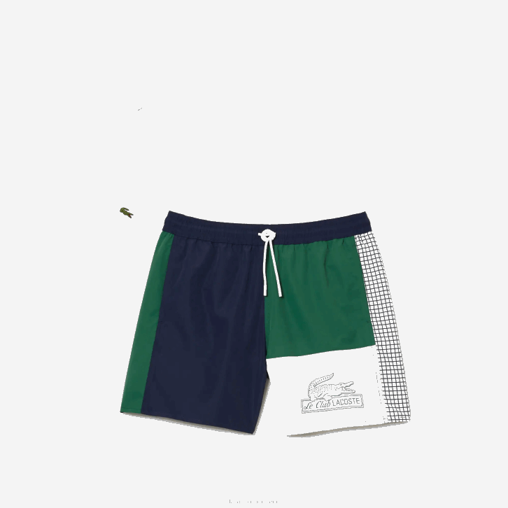 homens Lacoste azul marinho verde branco ast sunga de poliéster reciclado colorblock 08D0520