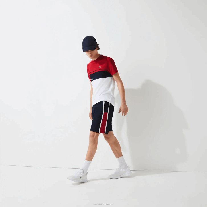 homens Lacoste azul marinho vermelho branco mwp shorts leves com painéis colorblock esportivos 08D01367