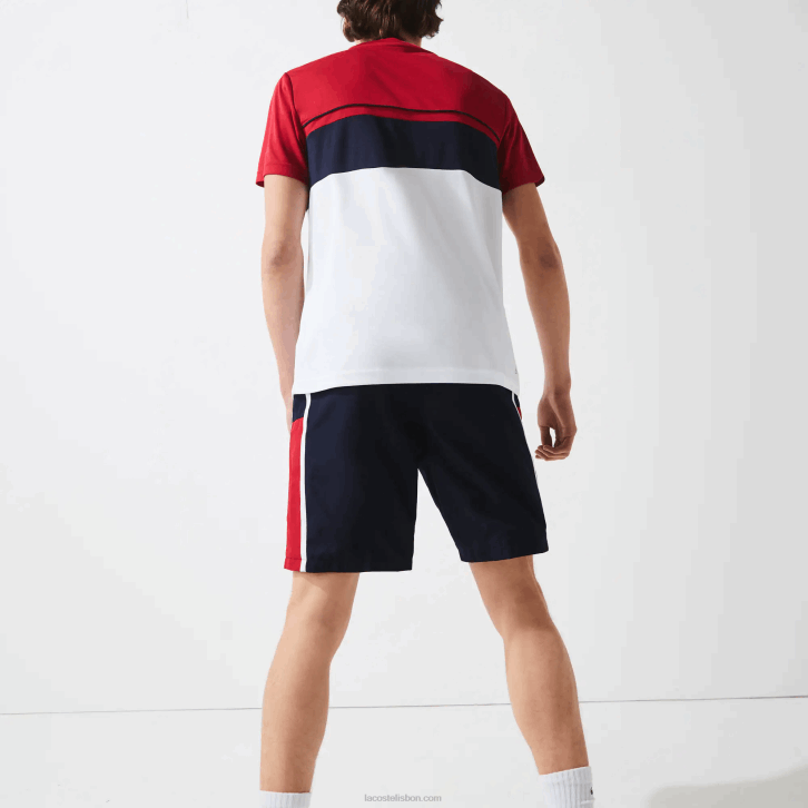 homens Lacoste azul marinho vermelho branco mwp shorts leves com painéis colorblock esportivos 08D01367