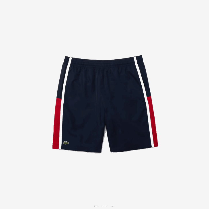 homens Lacoste azul marinho vermelho branco mwp shorts leves com painéis colorblock esportivos 08D01367