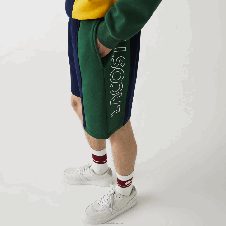 homens Lacoste azul marinho vermelho verde bls shorts de mistura de lã de algodão de marca 08D01515