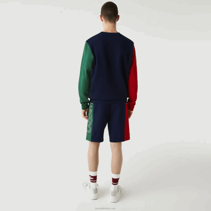 homens Lacoste azul marinho vermelho verde bls shorts de mistura de lã de algodão de marca 08D01515