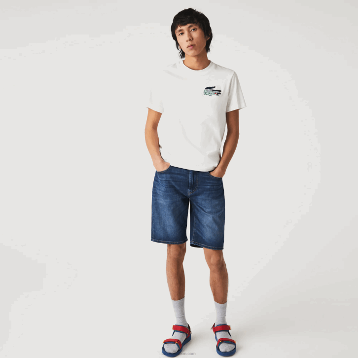 homens Lacoste azul mk9 bermuda jeans slim fit de algodão elástico 08D01644