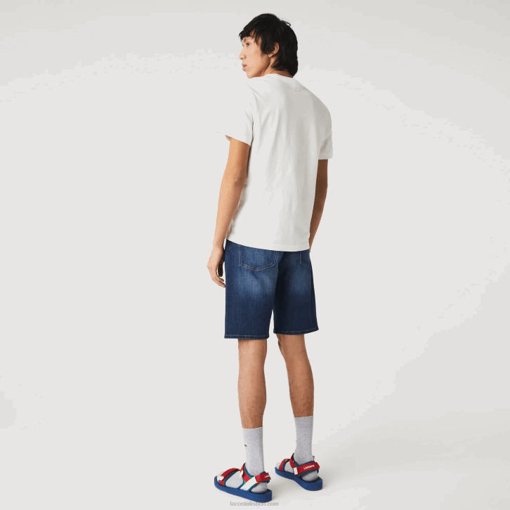 homens Lacoste azul mk9 bermuda jeans slim fit de algodão elástico 08D01644