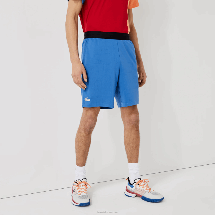 homens Lacoste azul preto branco x0b short esportivo jacquard com cintura elástica contrastante 08D01564