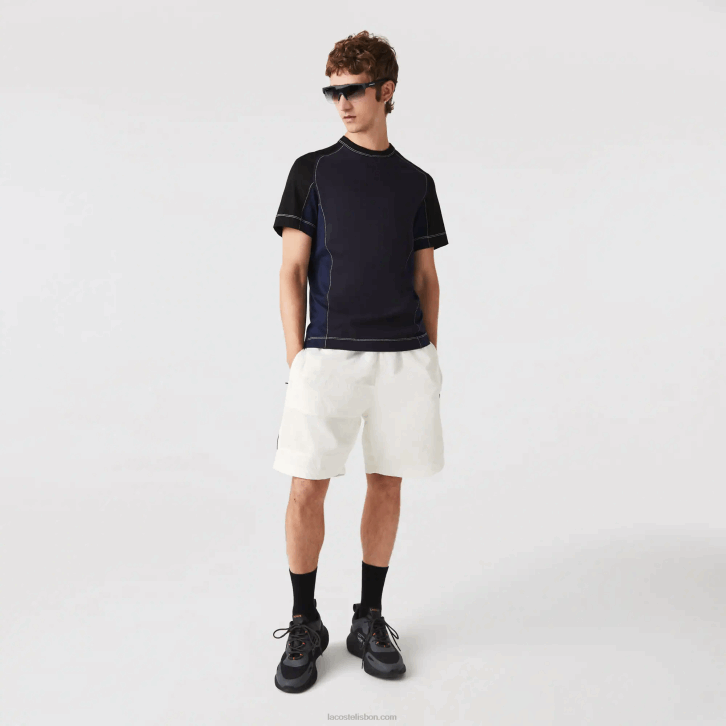 homens Lacoste b5l branco shorts efeito patchwork color block 08D01501