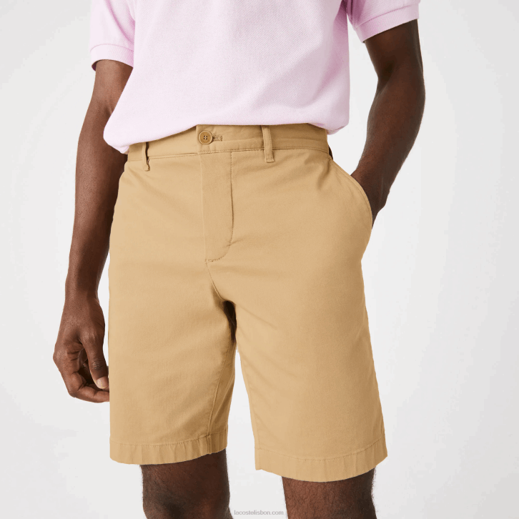 homens Lacoste bege 02s bermuda de algodão stretch slim fit 08D01529
