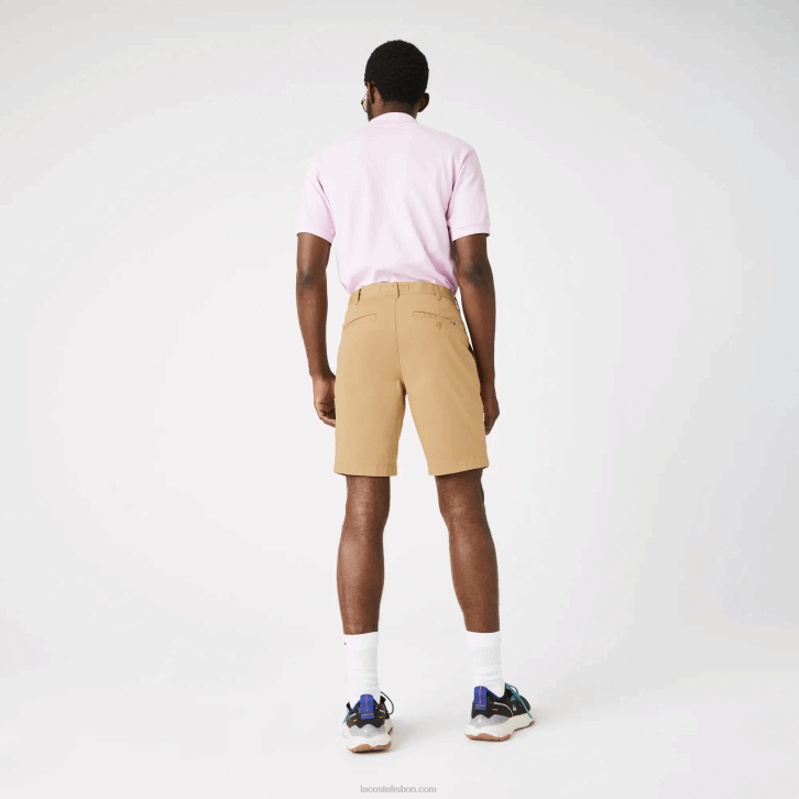 homens Lacoste bege 02s bermuda de algodão stretch slim fit 08D01529
