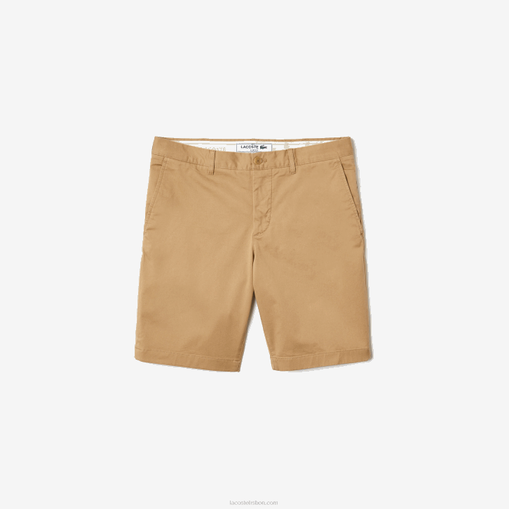 homens Lacoste bege 02s bermuda de algodão stretch slim fit 08D01529