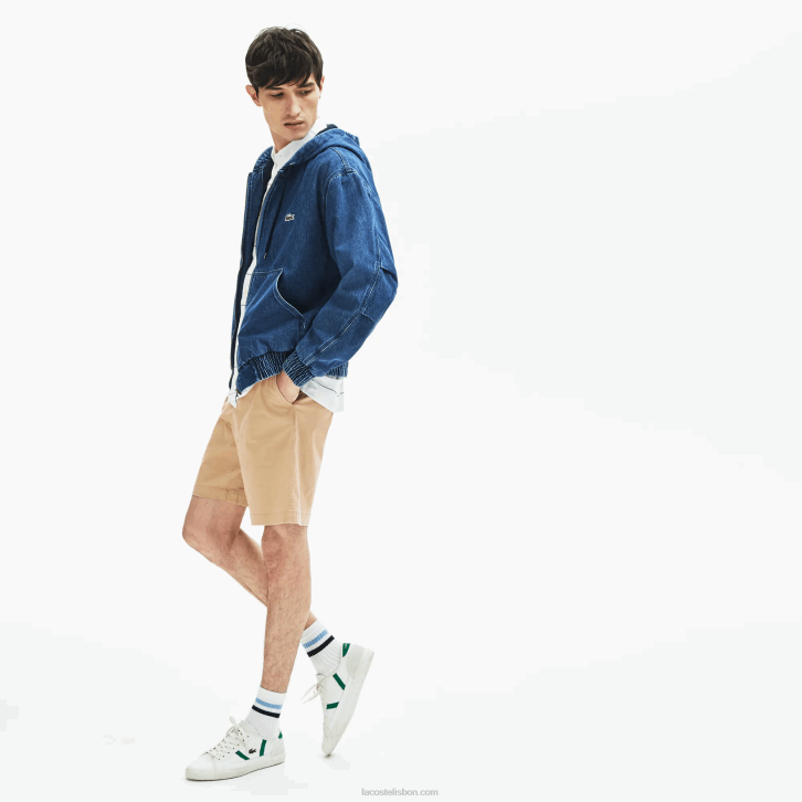 homens Lacoste bege 02s bermuda de gabardine de algodão regular fit 08D01620