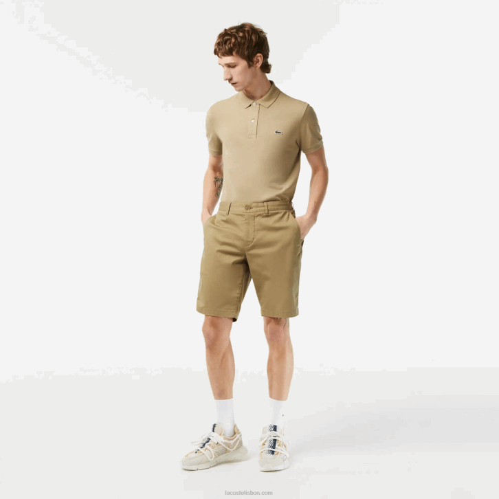 homens Lacoste bege cb8 bermuda de algodão stretch slim fit 08D0431