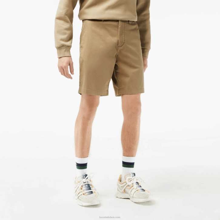 homens Lacoste bege cb8 bermudas de algodão orgânico elástico regular fit 08D0438