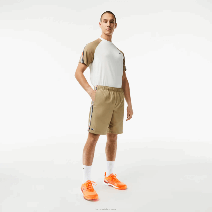 homens Lacoste bege cb8 shorts de tênis de poliéster reciclado 08D016