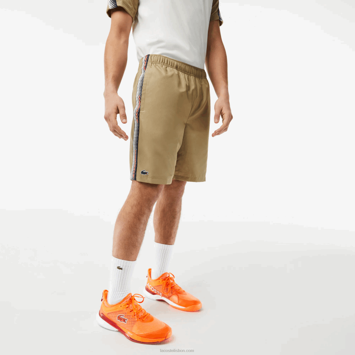 homens Lacoste bege cb8 shorts de tênis de poliéster reciclado 08D016