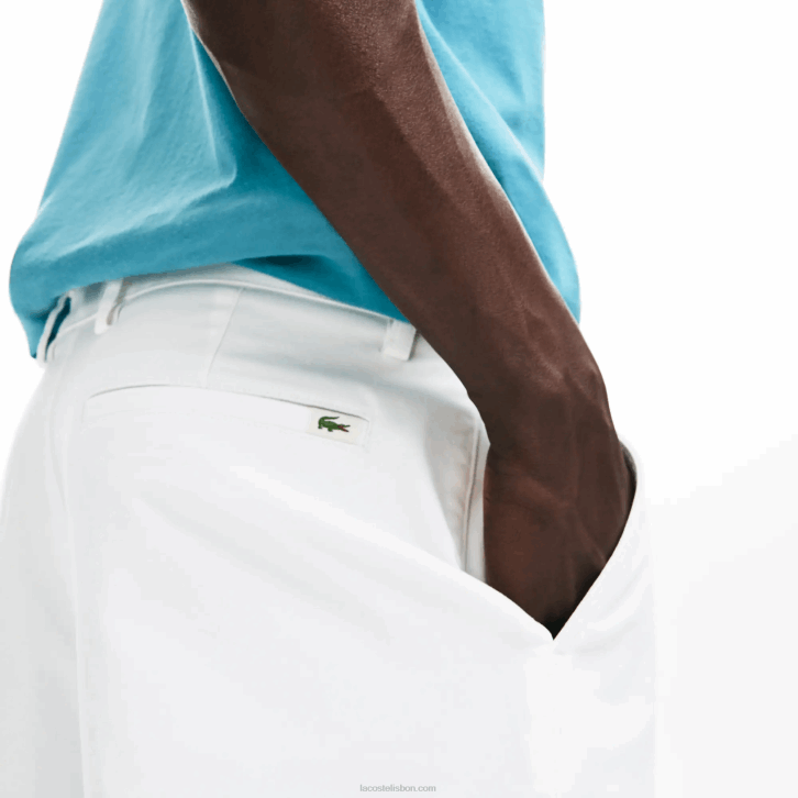 homens Lacoste branco 001 bermuda de gabardine de algodão regular fit 08D01618