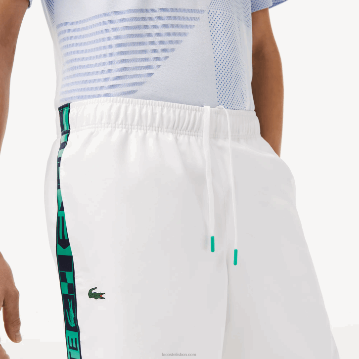 homens Lacoste branco 001 shorts de tênis esportivos de tafetá 08D01333