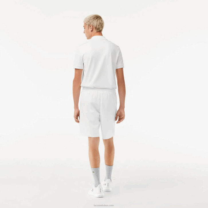 homens Lacoste branco 001 shorts esportivos de malha de diamante sólido para tênis 08D01442