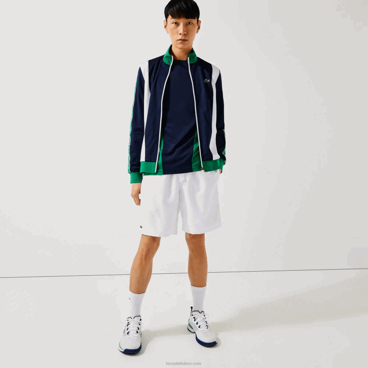 homens Lacoste branco 001 shorts esportivos de malha de diamante sólido para tênis 08D01442