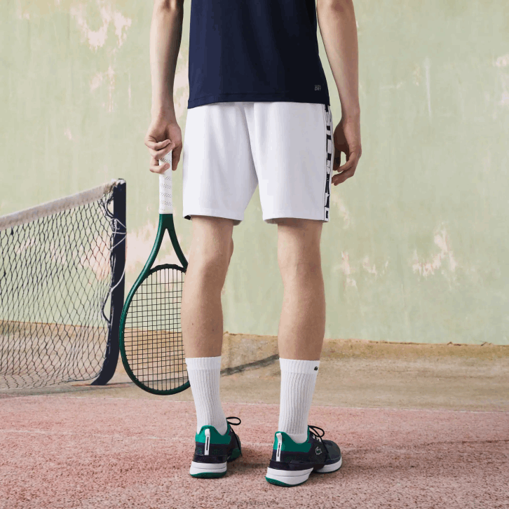 homens Lacoste branco 800 shorts de tênis esportivos com estampa contrastante 08D01536