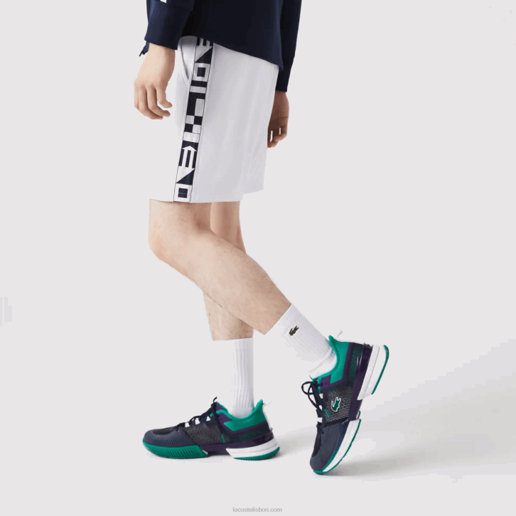 homens Lacoste branco 800 shorts de tênis esportivos com estampa contrastante 08D01536