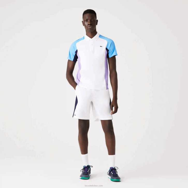 homens Lacoste branco azul marinho 522 calções de ténis desportivos de ajuste regular sem costura 08D01330