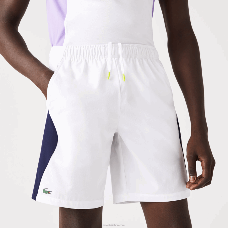 homens Lacoste branco azul marinho 522 calções de ténis desportivos de ajuste regular sem costura 08D01330