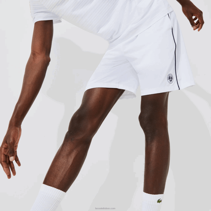 homens Lacoste branco azul marinho aj0 shorts elásticos esportivos French Open Edition leve 08D01547