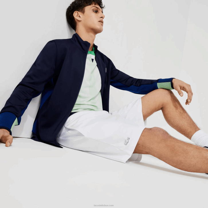 homens Lacoste branco azul marinho branco b0x short esportivo jacquard com cintura elástica contrastante 08D01563