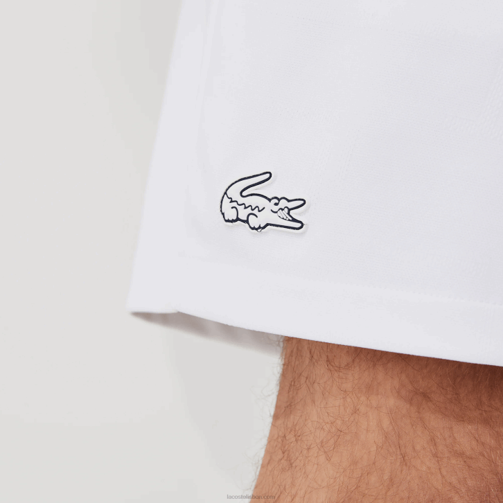homens Lacoste branco azul marinho branco b0x short esportivo jacquard com cintura elástica contrastante 08D01563