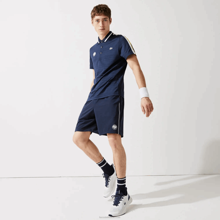 homens Lacoste branco azul marinho r20 shorts elásticos esportivos French Open Edition leve 08D01546