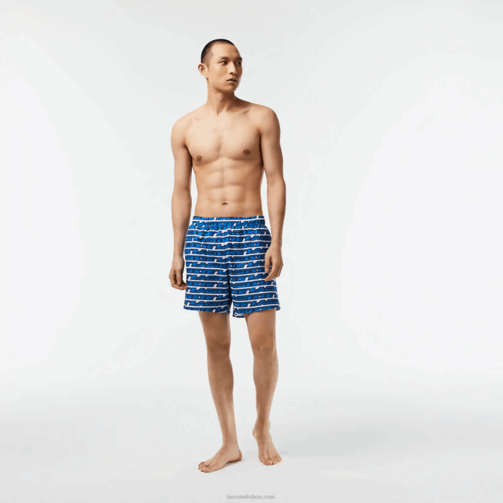 homens Lacoste branco azul qualquer calção de banho com estampa bicolor 08D0524