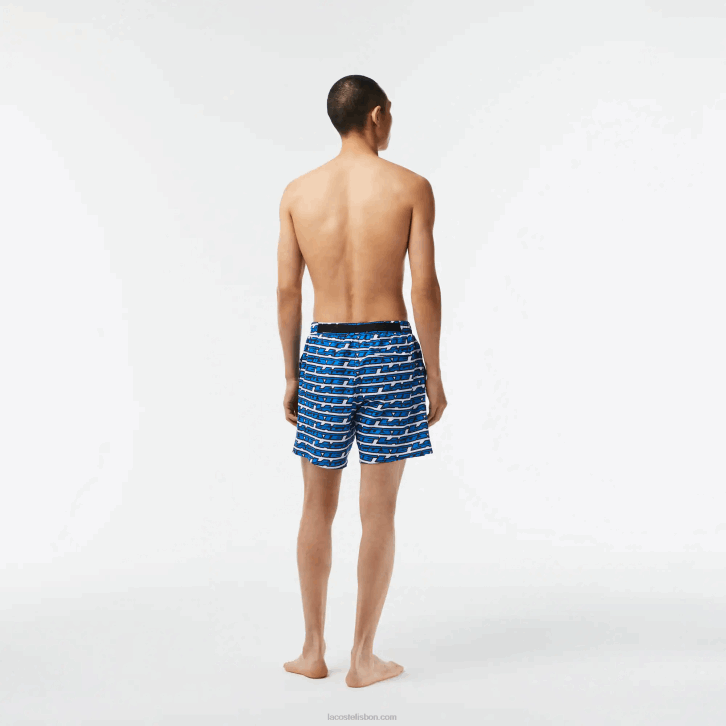 homens Lacoste branco azul qualquer calção de banho com estampa bicolor 08D0524